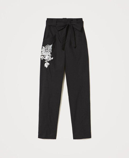 Pantalone Donna 211TT2473 in popeline con ricamo Nero TWINSET- Francavilla Moda